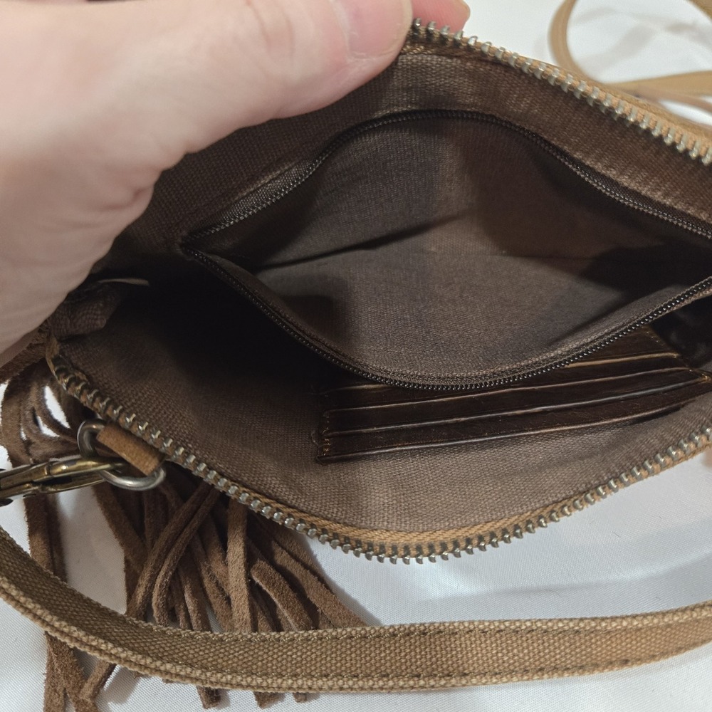 Montana West Genuine Leather Cowhide Fringe Crossbody Clutch Brown Western - Picture 8 of 14